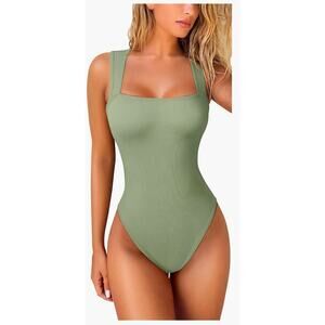 Sage Green Ribbed OQQ Bodysuit – Sleek & Sculpting One-Piece NEW/SMALL